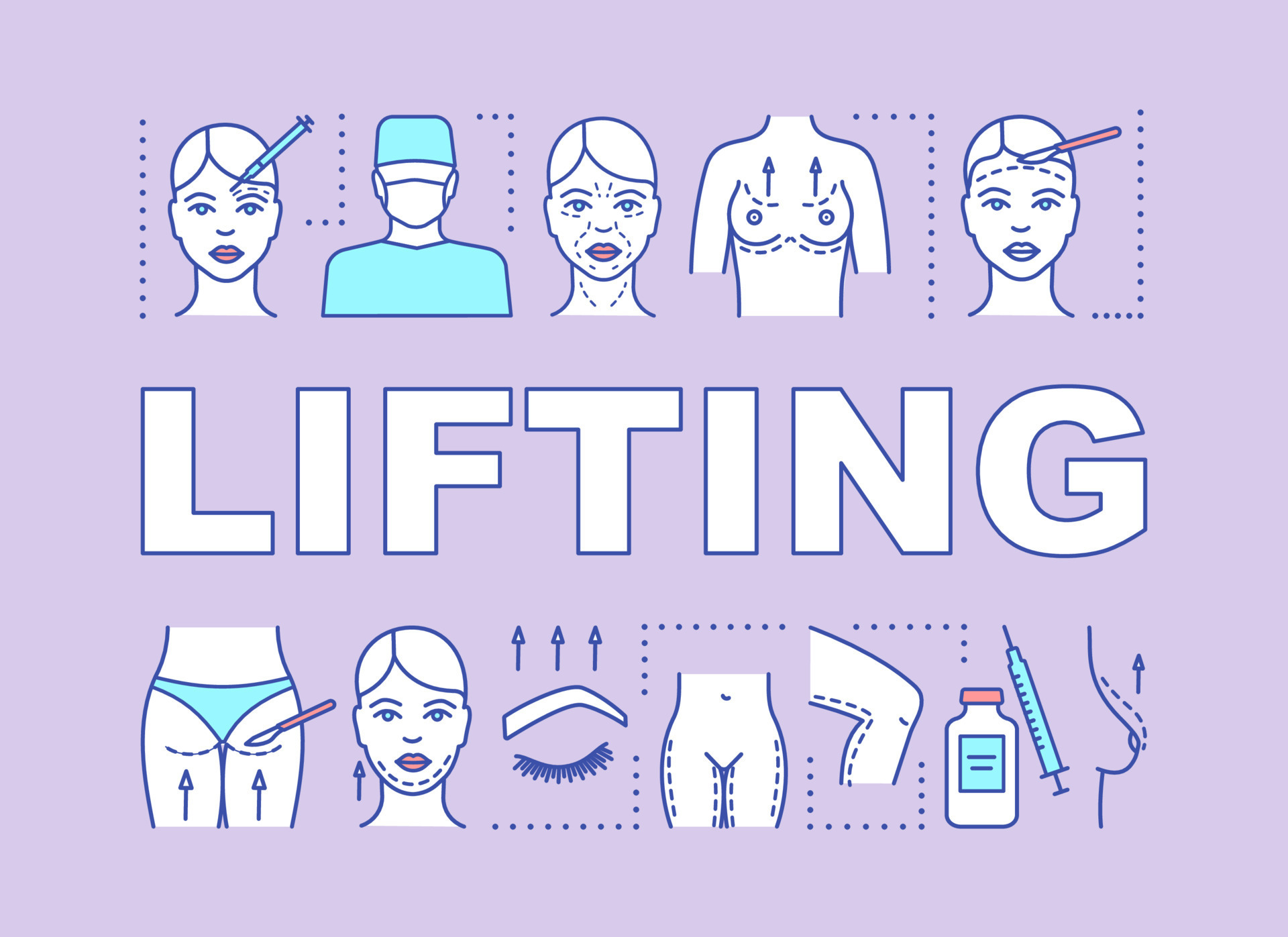 Word lift. Слово lift формы. lift word. cosmetic surgery vector.