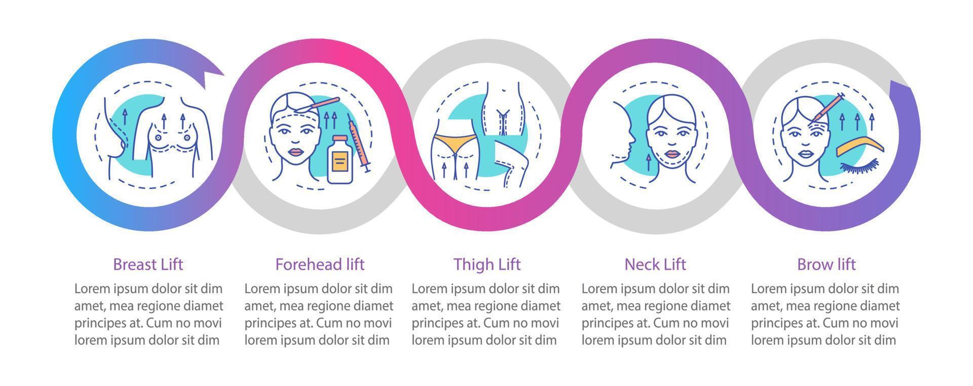 Surgical lift procedure vector infographic template. Business presentation design elements. Data visualization with five steps and options. Process timeline chart. Workflow layout with linear icons