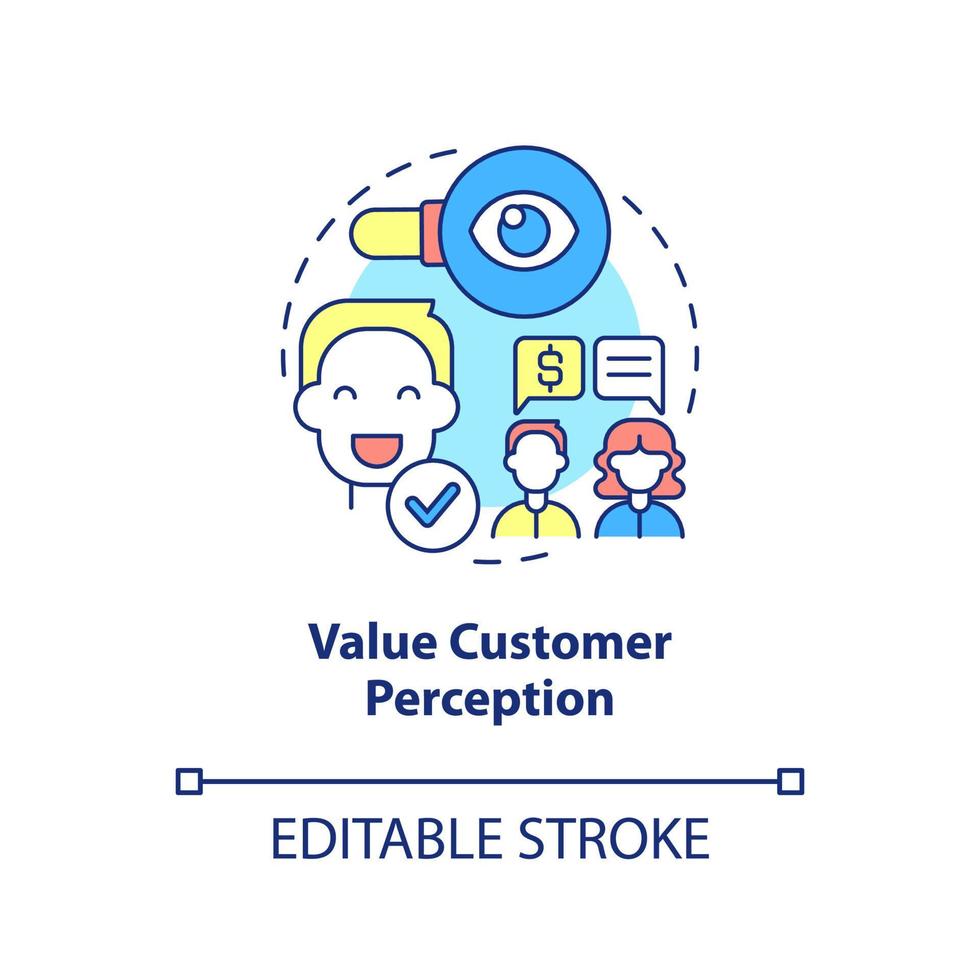 Value client perception concept icon. Ways to become customer-centric business abstract idea thin line illustration. Isolated outline drawing. Editable stroke. vector