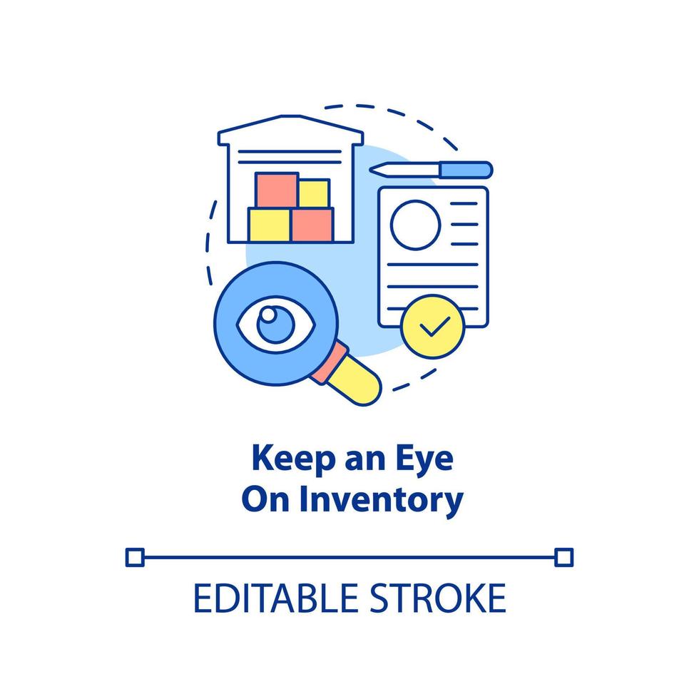 Keep eye on inventory concept icon. Way to increase business efficiency abstract idea thin line illustration. Isolated outline drawing. Editable stroke. vector