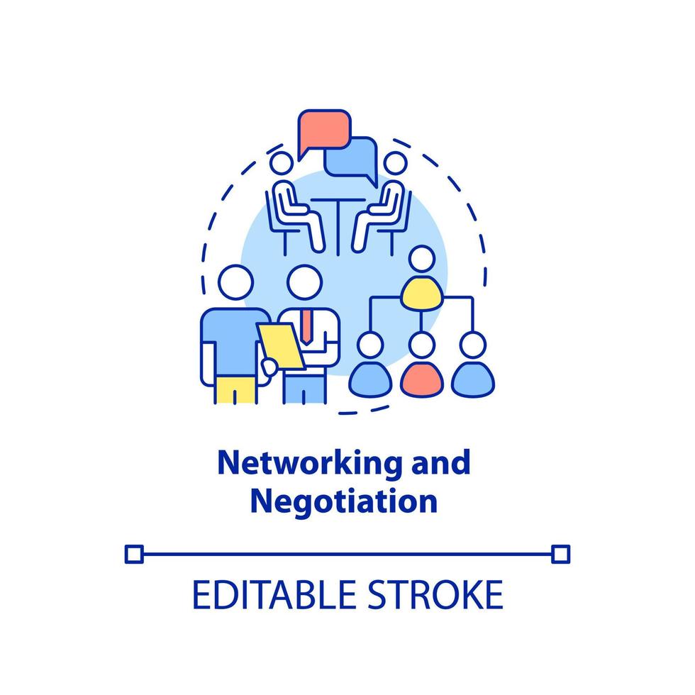 Networking and negotiation concept icon. Soft skills experts. Business development abstract idea thin line illustration. Isolated outline drawing. Editable stroke. vector