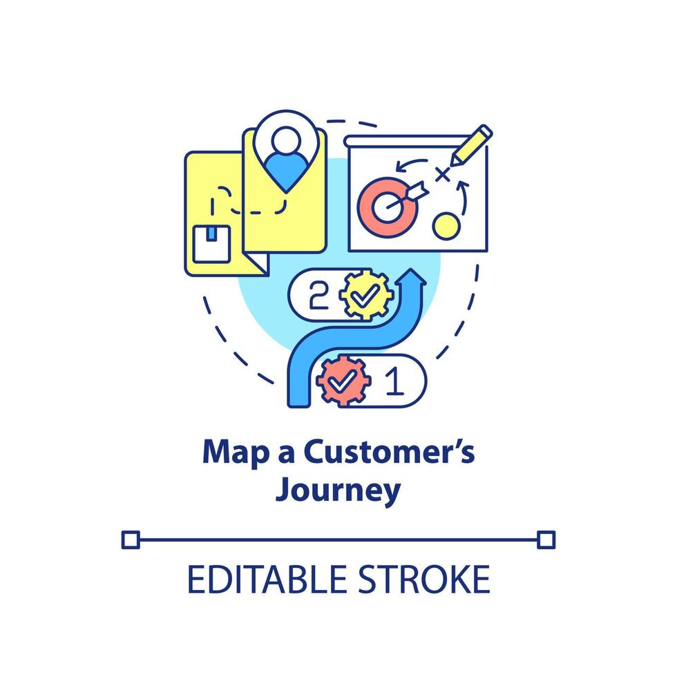 Map customer journey concept icon. Ways to client-centric business abstract idea thin line illustration. Isolated outline drawing. Editable stroke. vector