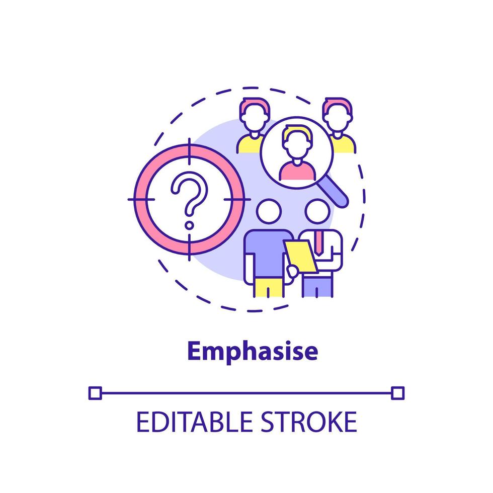 enfatizar el icono del concepto. comprensión del problema. proceso de pensamiento de diseño idea abstracta ilustración de línea delgada. dibujo de contorno aislado. trazo editable. vector