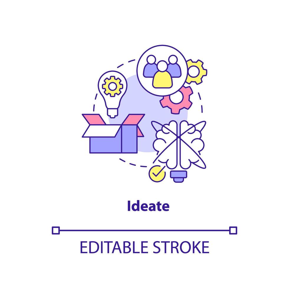 Ideate concept icon. Generate creative ideas. Design thinking process abstract idea thin line illustration. Isolated outline drawing. Editable stroke. vector