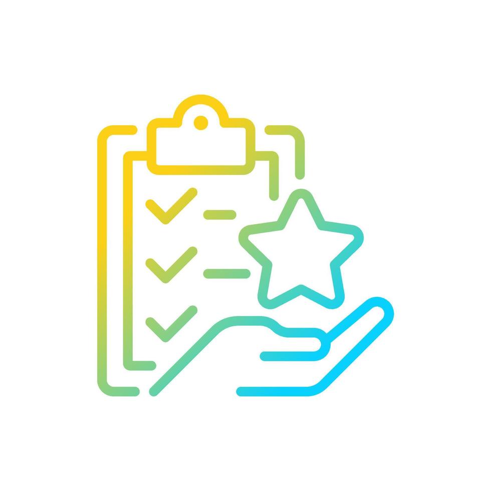 Task bonus gradient linear vector icon. Awards points for completing action. Incentive wage payment. Employee reward. Thin line color symbol. Modern style pictogram.