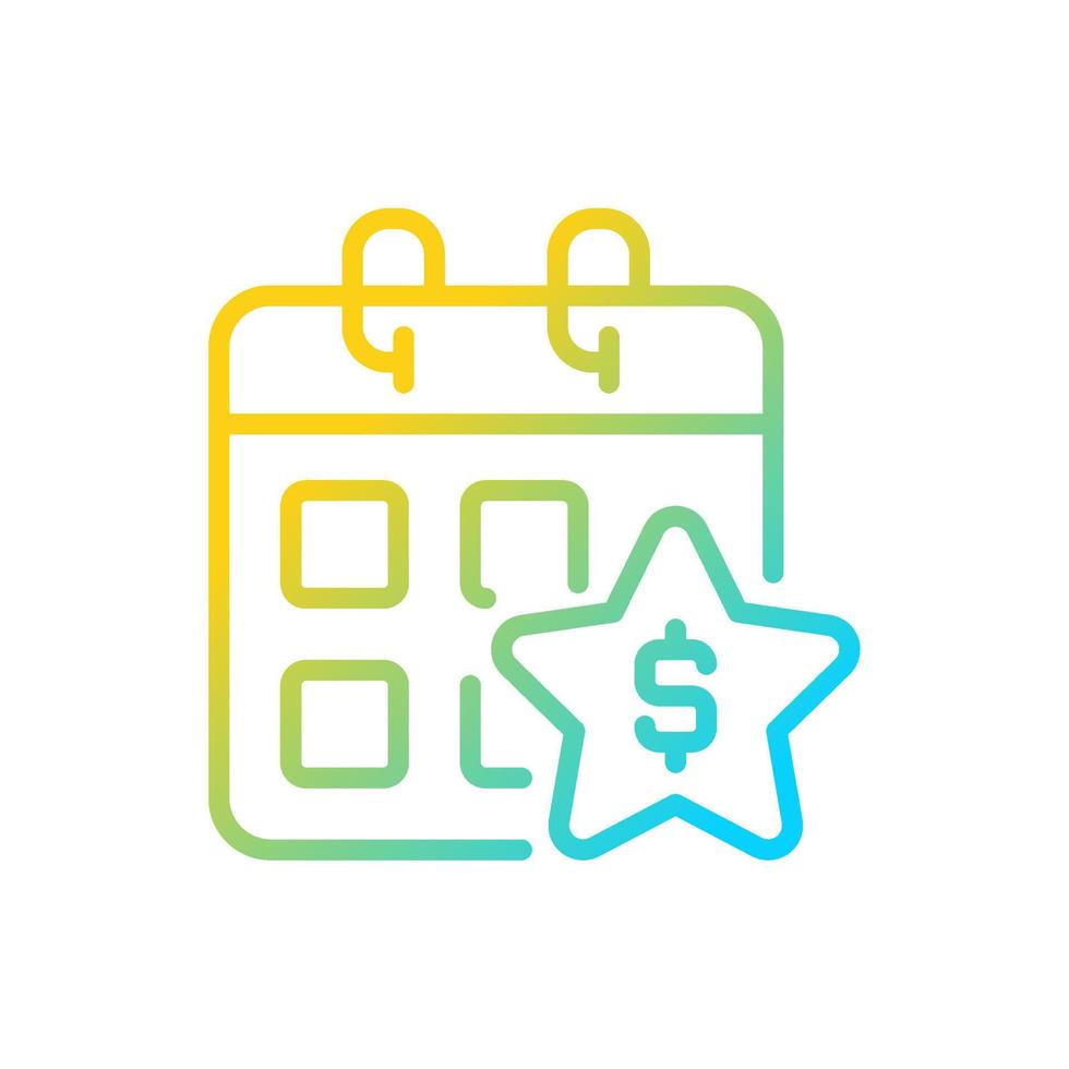 Annual bonus gradient linear vector icon. Boosting employee engagement. Extra money to regular paycheck. Year-end bonus. Thin line color symbol. Modern style pictogram.