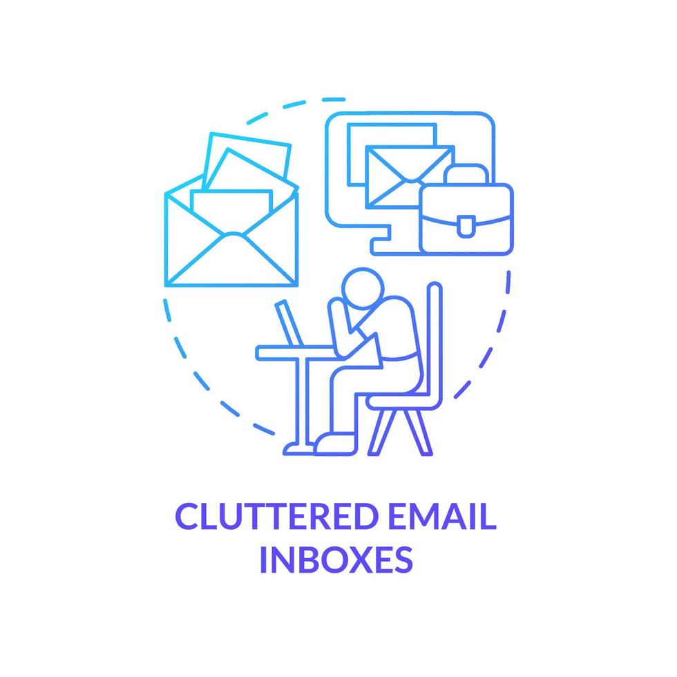 Cluttered email inboxes blue gradient concept icon. System notifications. Disadvantage of online collaboration abstract idea thin line illustration. Isolated outline drawing. vector