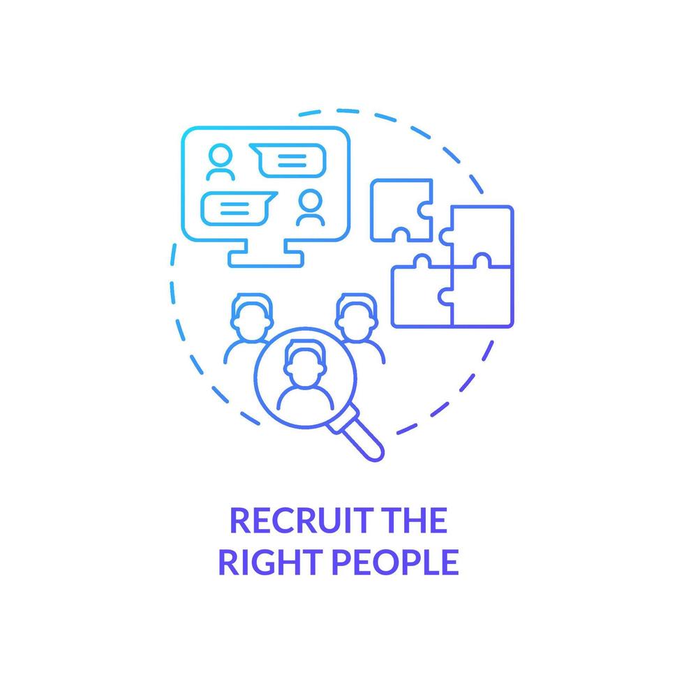 Recruit right people blue gradient concept icon. Specialists hiring. Step to start virtual office abstract idea thin line illustration. Isolated outline drawing. vector