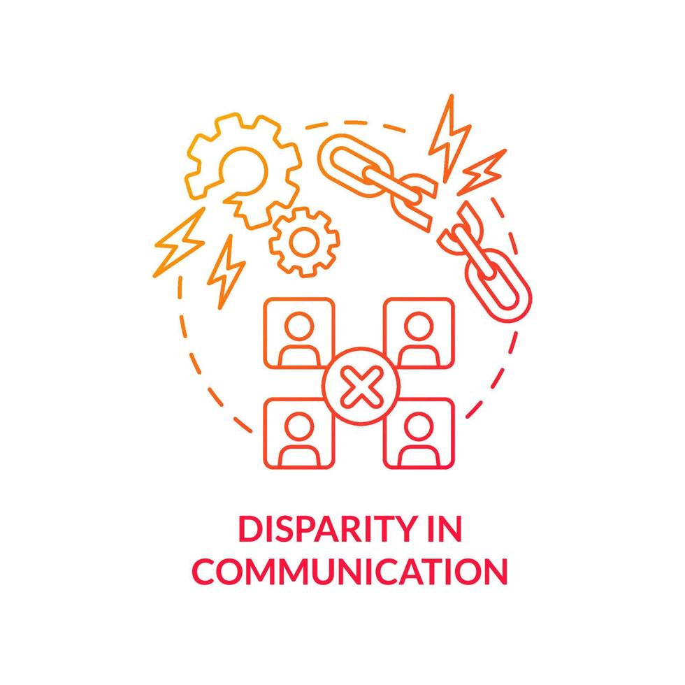 Disparity in communication red gradient concept icon. Disadvantage of online collaboration abstract idea thin line illustration. Isolated outline drawing. vector