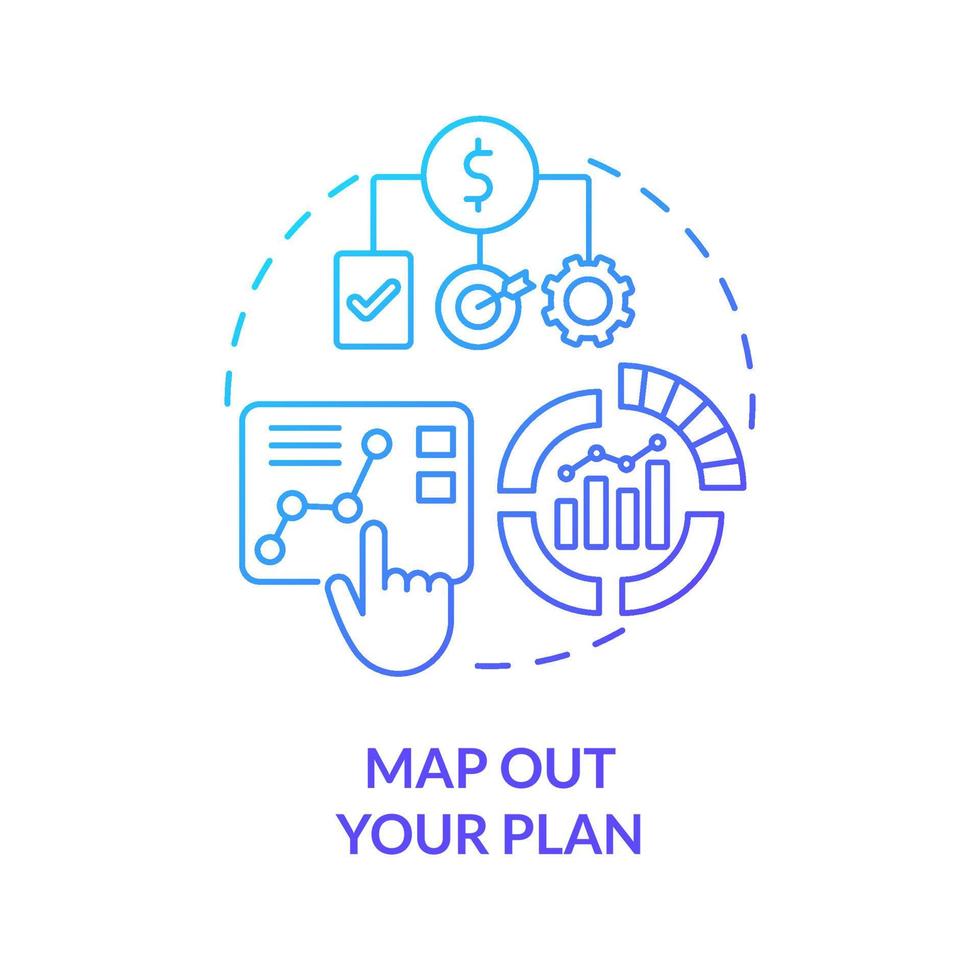 Map out your plan blue gradient concept icon. Business planning. Step to start virtual office abstract idea thin line illustration. Isolated outline drawing. vector