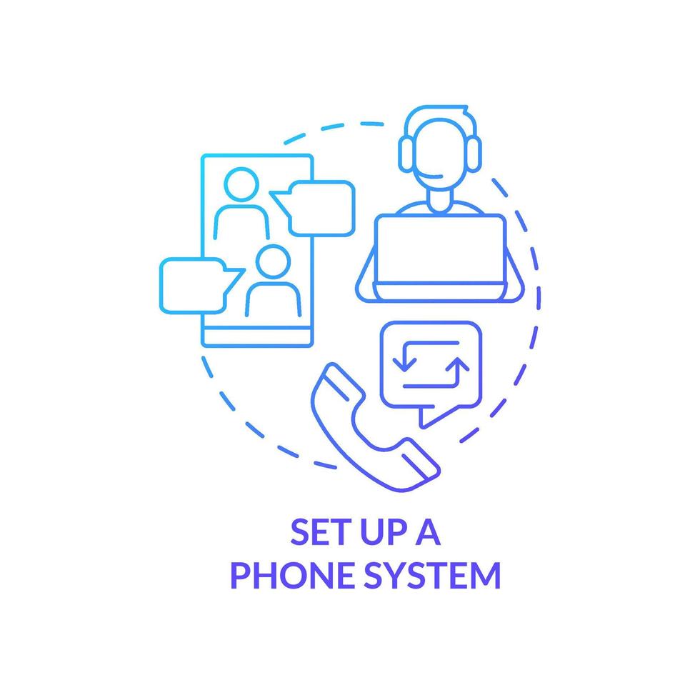 Set up phone system blue gradient concept icon. Online workplace tool. Step to start virtual office abstract idea thin line illustration. Isolated outline drawing. vector
