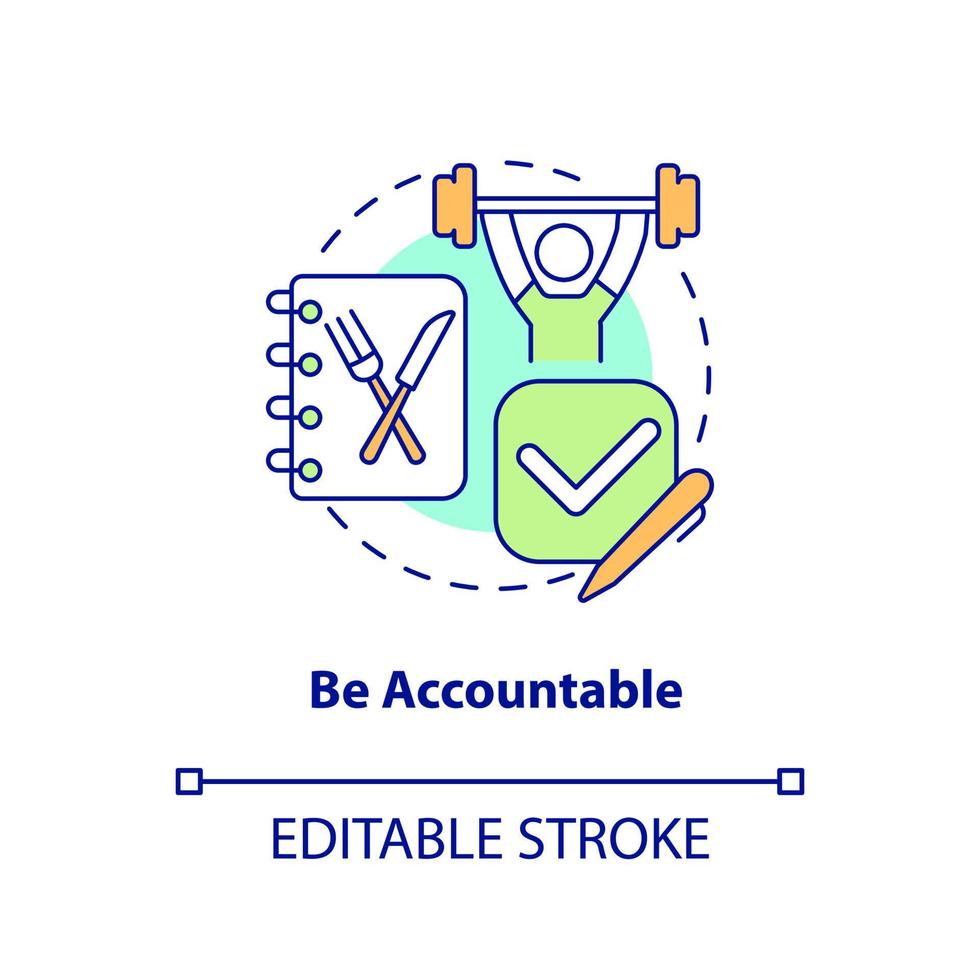 Be accountable concept icon. Write down what you eat. Maintaining weight after diet abstract idea thin line illustration. Isolated outline drawing. Editable stroke. vector