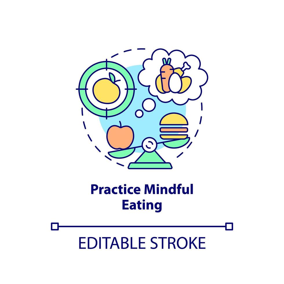 Practice mindful eating concept icon. Maintaining weight after low carb diet abstract idea thin line illustration. Isolated outline drawing. Editable stroke. vector