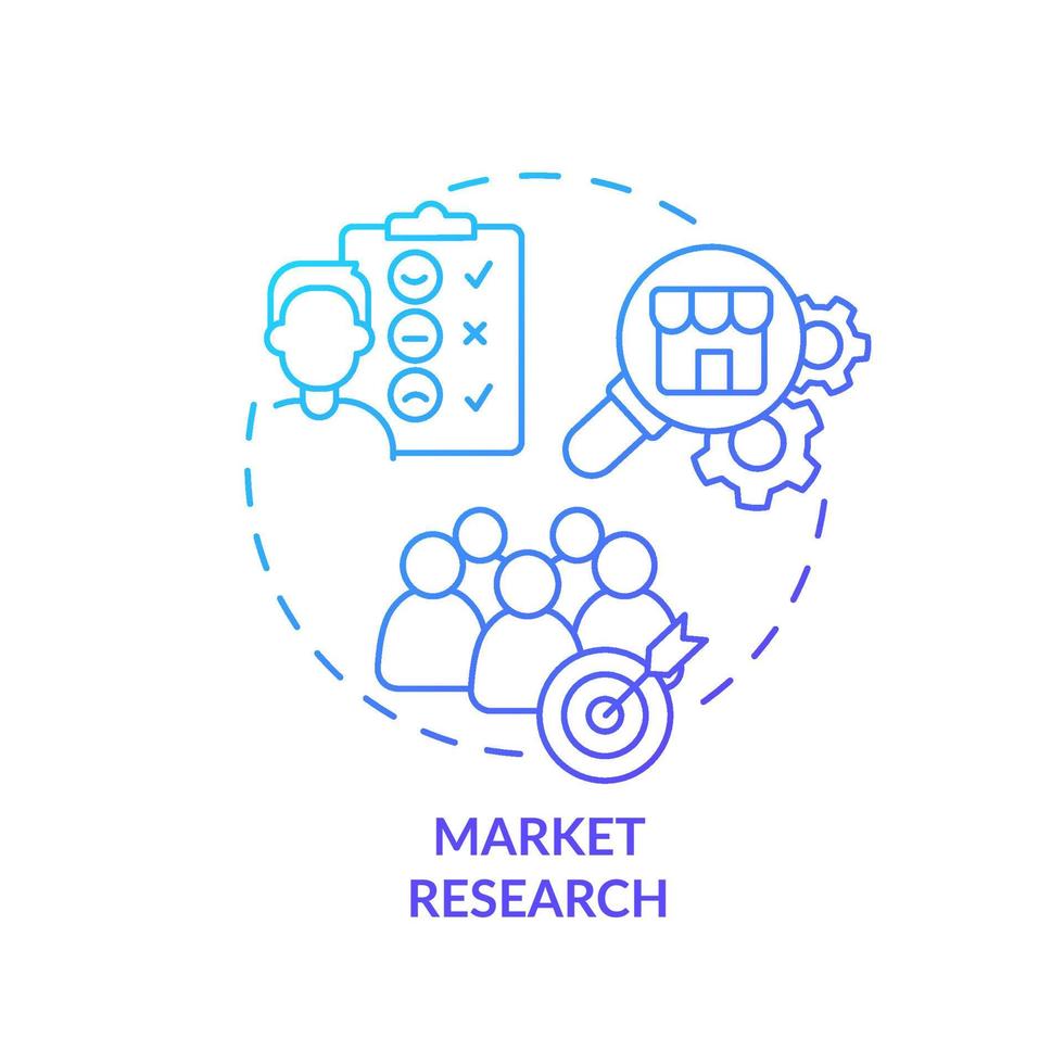 icono de concepto de gradiente azul de investigación de mercado. análisis del comportamiento del cliente. servicio de relaciones públicas firme idea abstracta ilustración de línea delgada. dibujo de contorno aislado. vector