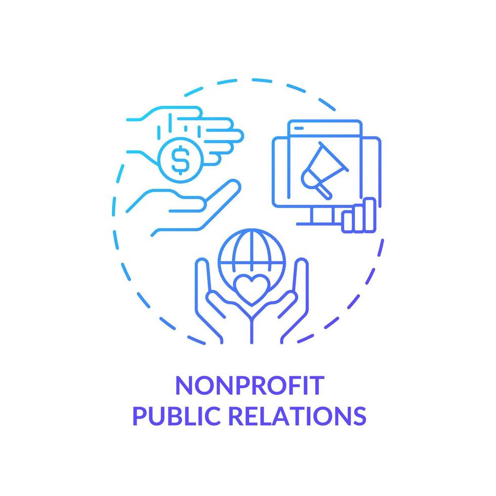 Nonprofit public relations blue gradient concept icon. Charity organizations. Types of PR firms abstract idea thin line illustration. Isolated outline drawing. vector