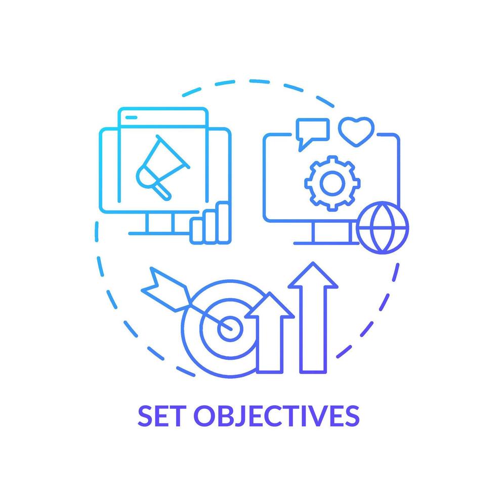 Set objectives blue gradient concept icon. Focus on important business goals. Hiring PR firm abstract idea thin line illustration. Isolated outline drawing. vector