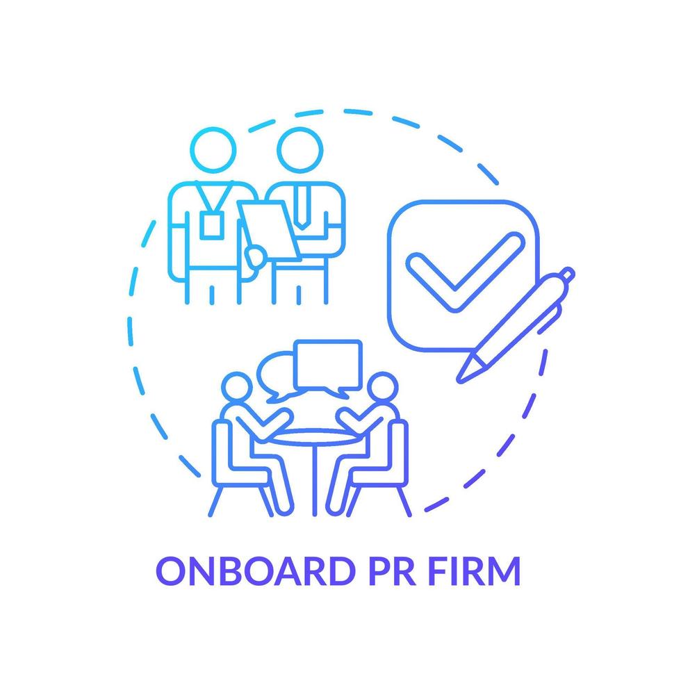 Onboard PR firm blue gradient concept icon. Brand reputation building service. Hiring agency abstract idea thin line illustration. Isolated outline drawing. vector