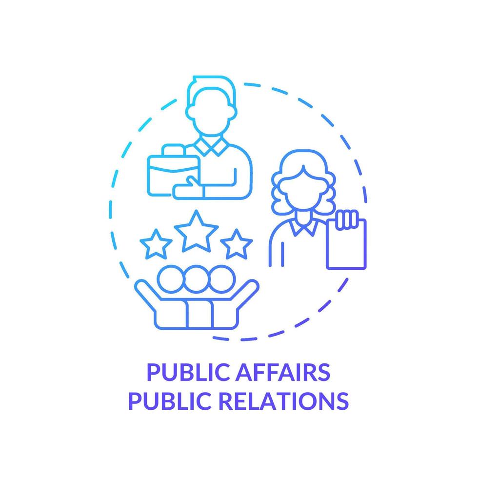 Public affairs PR blue gradient concept icon. Organization promote. Types of promoting firms abstract idea thin line illustration. Isolated outline drawing. vector