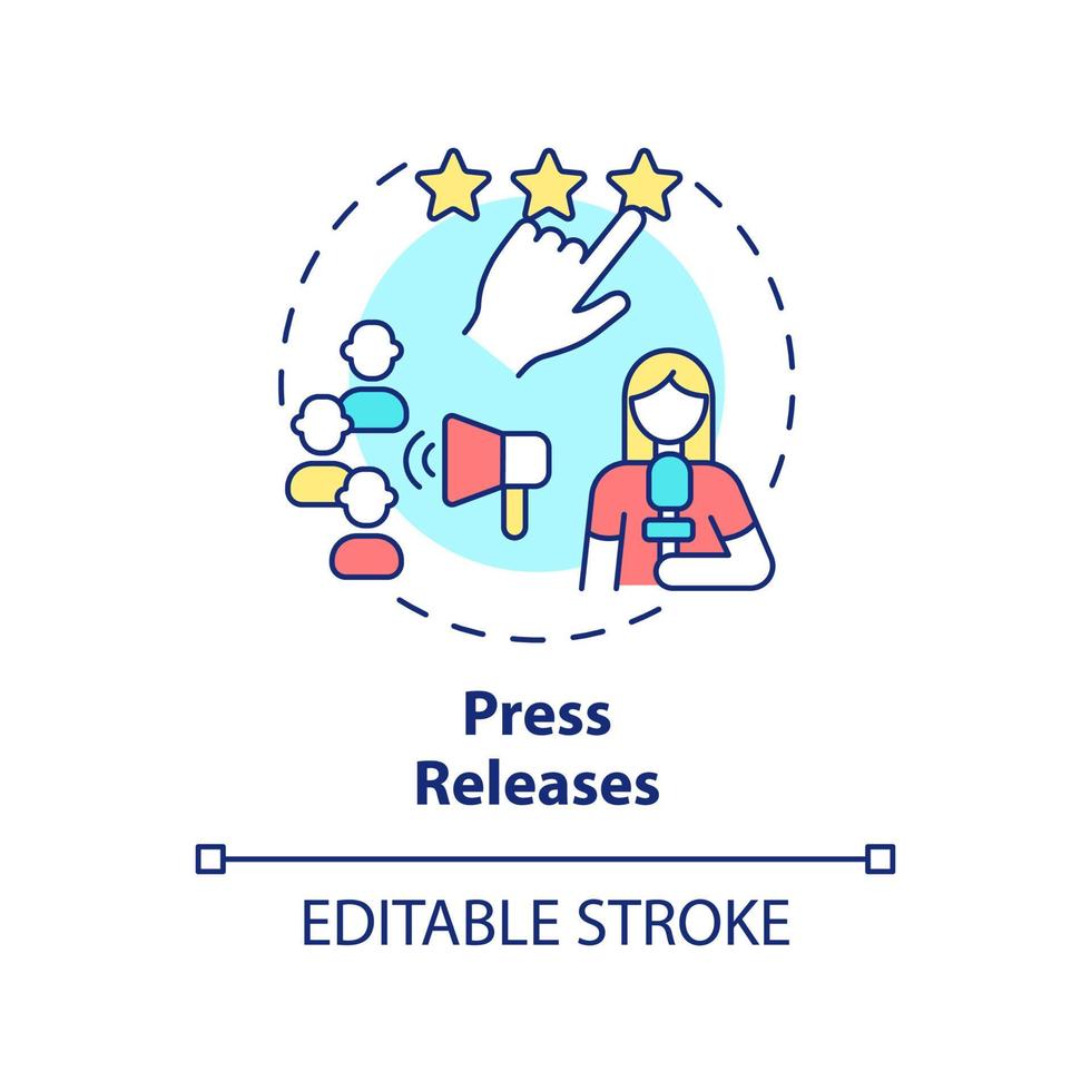 Press releases concept icon. Announcement of products. PR service for business abstract idea thin line illustration. Isolated outline drawing. Editable stroke. vector