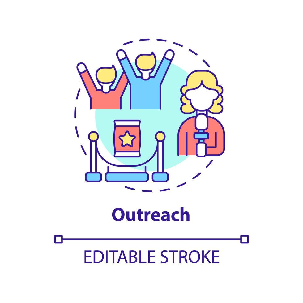 Outreach concept icon. Boosting brand reputation. Service of PR firm abstract idea thin line illustration. Isolated outline drawing. Editable stroke. vector