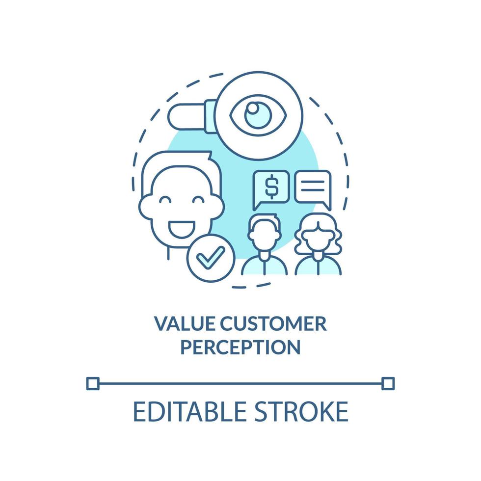Value client perception turquoise concept icon. Becoming customer-centric business abstract idea thin line illustration. Isolated outline drawing. Editable stroke. vector