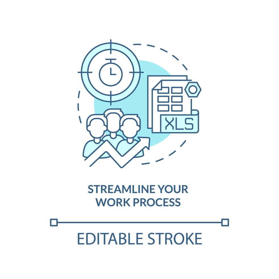 Streamline your work process turquoise concept icon. Increasing business efficiency abstract idea thin line illustration. Isolated outline drawing. Editable stroke. vector