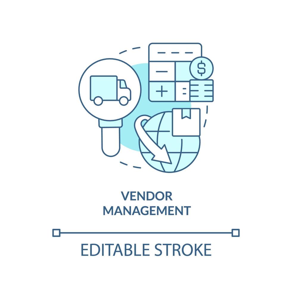 Vendor management turquoise concept icon. Corporate partnership. Business development abstract idea thin line illustration. Isolated outline drawing. Editable stroke. vector