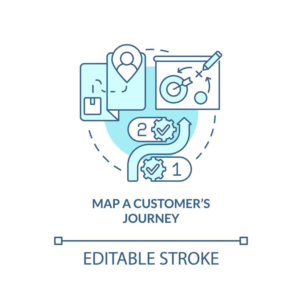 Map customer journey turquoise concept icon. Ways to client-centric business abstract idea thin line illustration. Isolated outline drawing. Editable stroke. vector