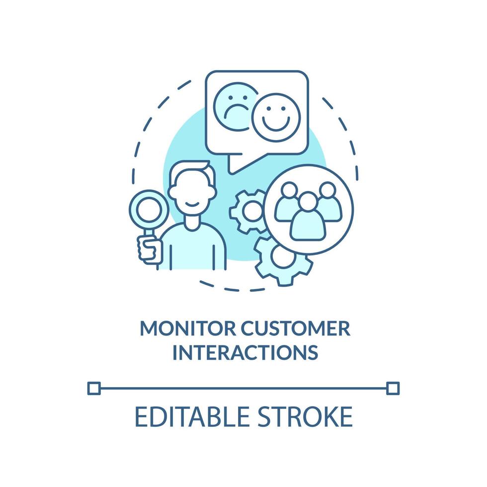 Monitor customer interactions turquoise concept icon. Ways to client-centric business abstract idea thin line illustration. Isolated outline drawing. Editable stroke. vector