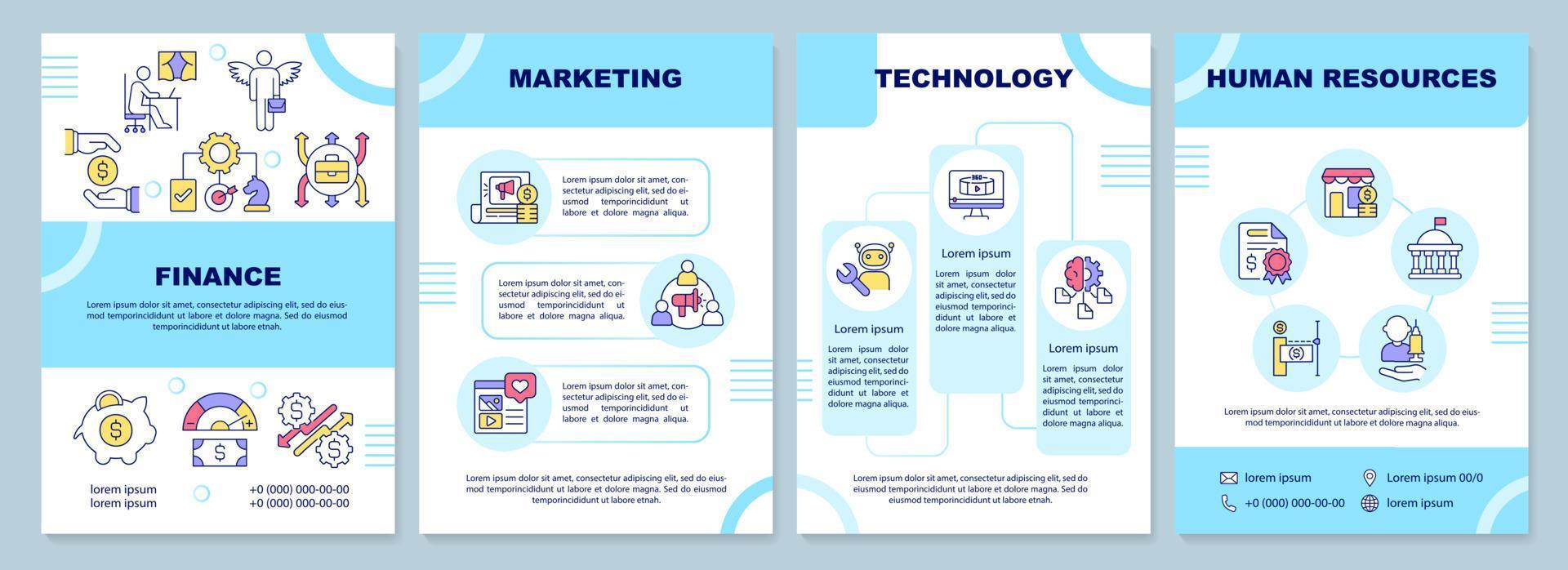 Business trends blue brochure template. Growth of efficiency. Leaflet design with linear icons. 4 vector layouts for presentation, annual reports.