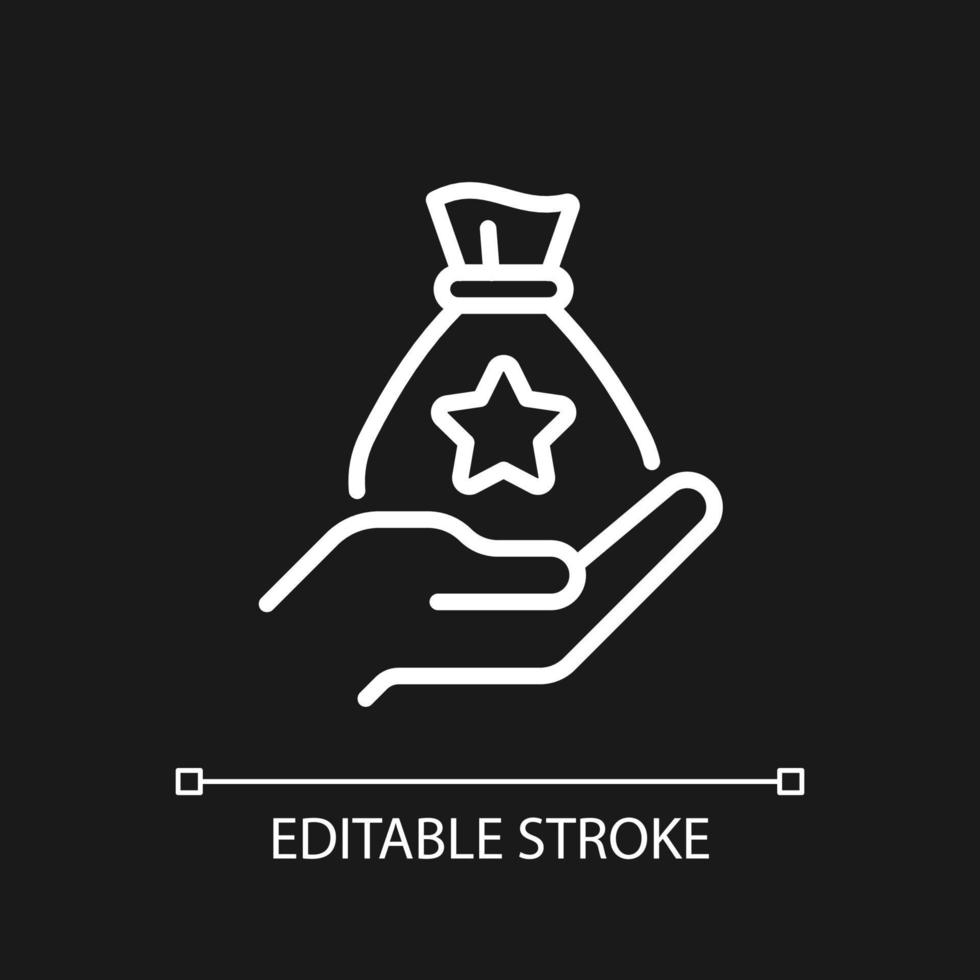 Large bonus pixel perfect white linear icon for dark theme. Huge reward. Sudden wealth. Monetary compensation. Thin line illustration. Isolated symbol for night mode. Editable stroke. vector