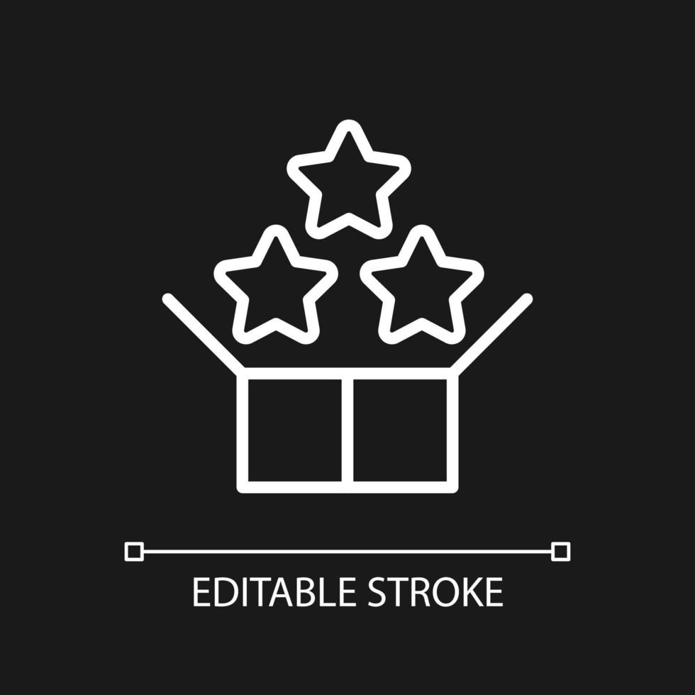 Product bundling as bonus pixel perfect white linear icon for dark theme. Sell products combined together. Thin line illustration. Isolated symbol for night mode. Editable stroke. vector