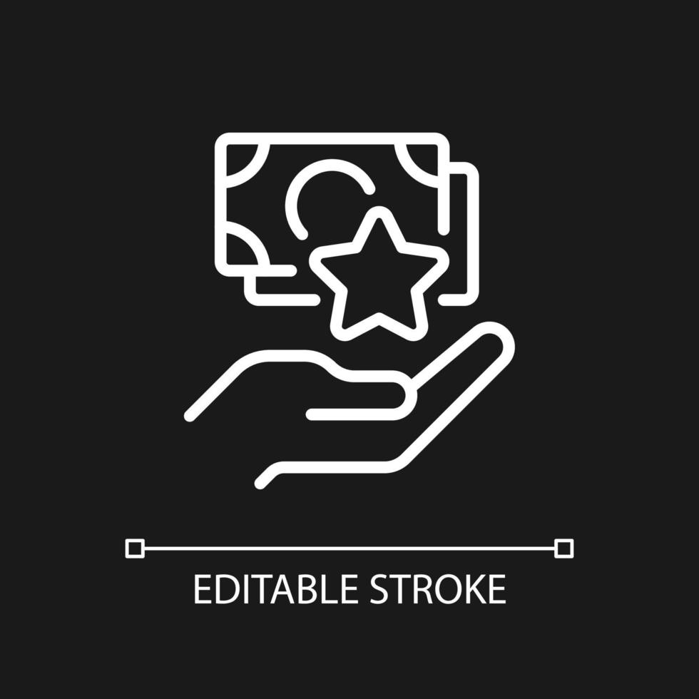 Cash bonus pixel perfect white linear icon for dark theme. Supplemental income. Lump-sum payment. Thin line illustration. Isolated symbol for night mode. Editable stroke. vector