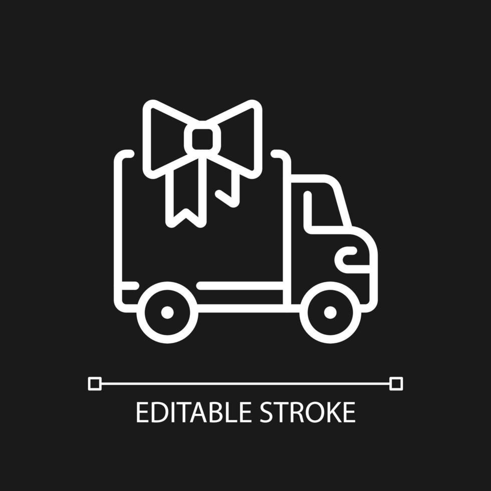 Free delivery pixel perfect white linear icon for dark theme. Reduced-price shipping. Promo offer. Thin line illustration. Isolated symbol for night mode. Editable stroke. vector