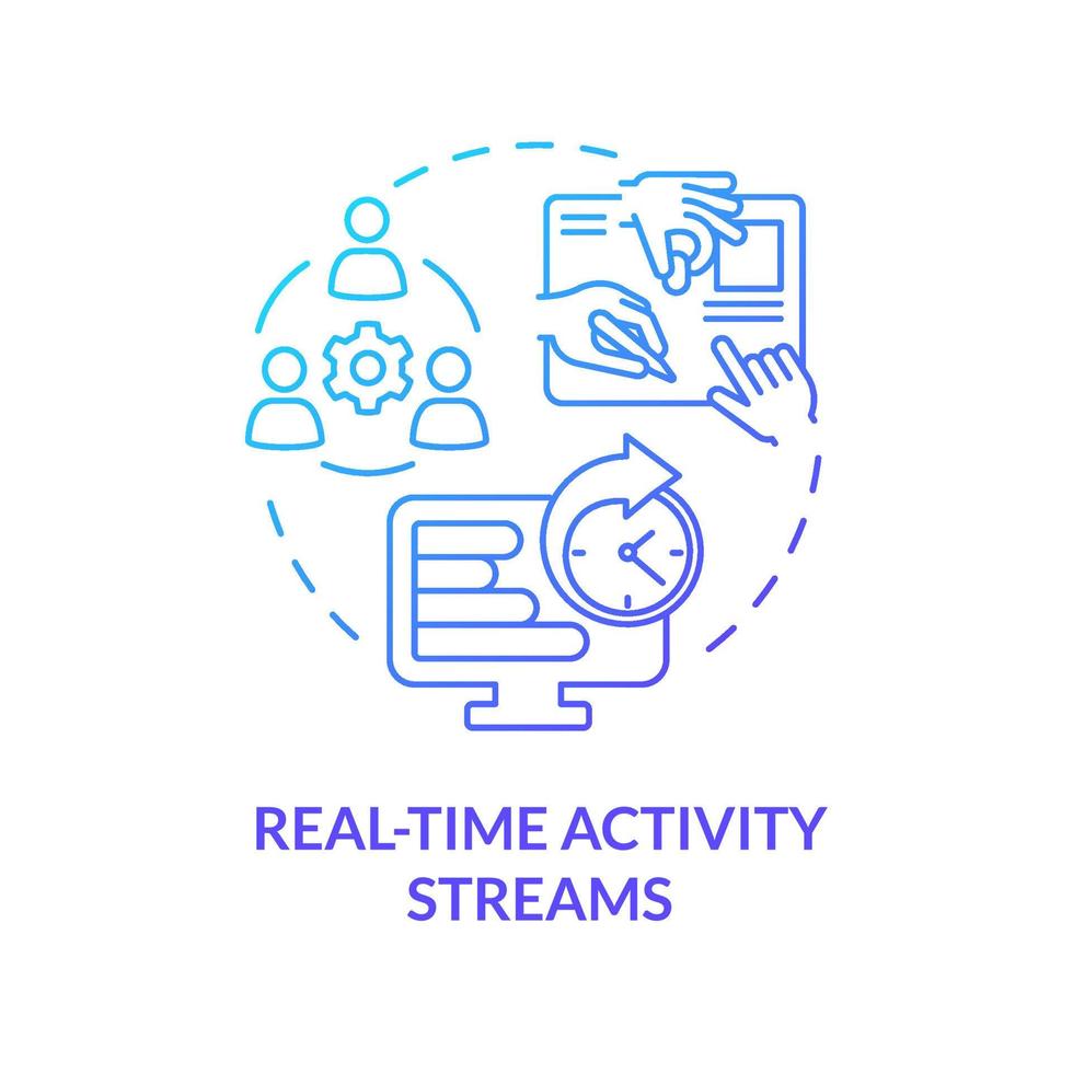 Real time activity streams blue gradient concept icon. Telework process. Feature of online workplace abstract idea thin line illustration. Isolated outline drawing. vector