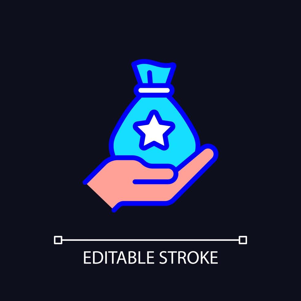Large bonus pixel perfect RGB color icon for dark theme. Huge reward. Massive bounty. Big prize. Sudden wealth. Simple filled line drawing on night mode background. Editable stroke. vector