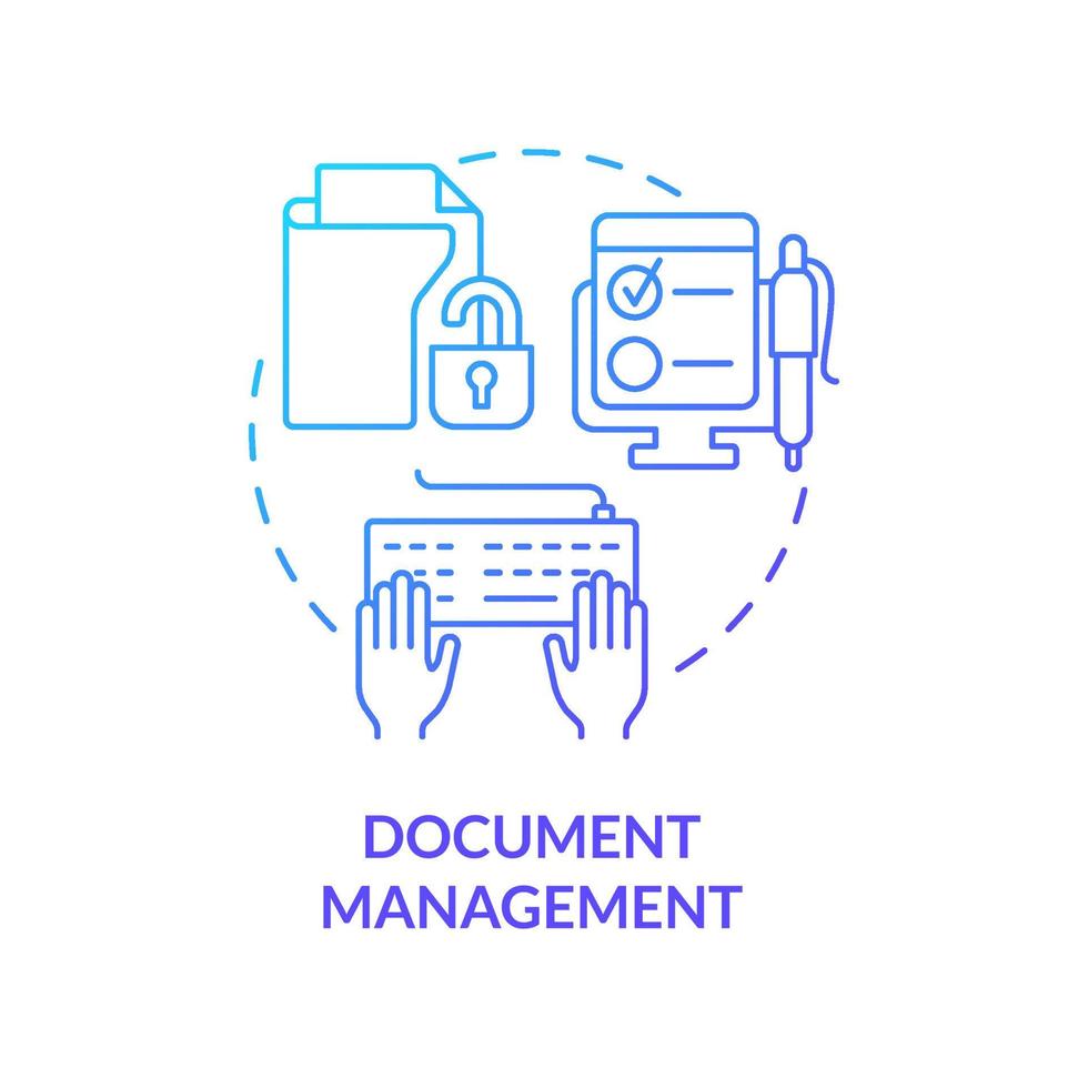 icono de concepto de gradiente azul de gestión de documentos. acceso abierto a los archivos. característica de la ilustración de línea delgada de idea abstracta de lugar de trabajo en línea. dibujo de contorno aislado. vector