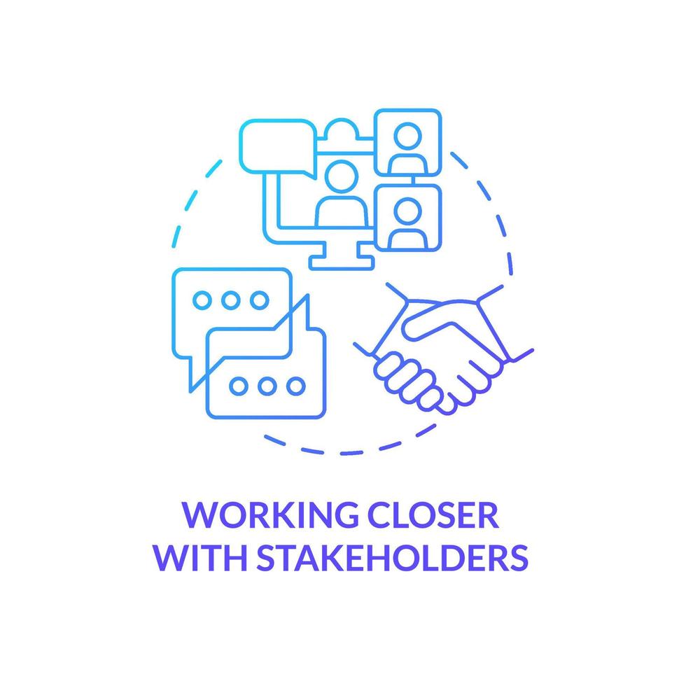 Working closer with stakeholders blue gradient concept icon. Advantage of online collaboration abstract idea thin line illustration. Isolated outline drawing. vector