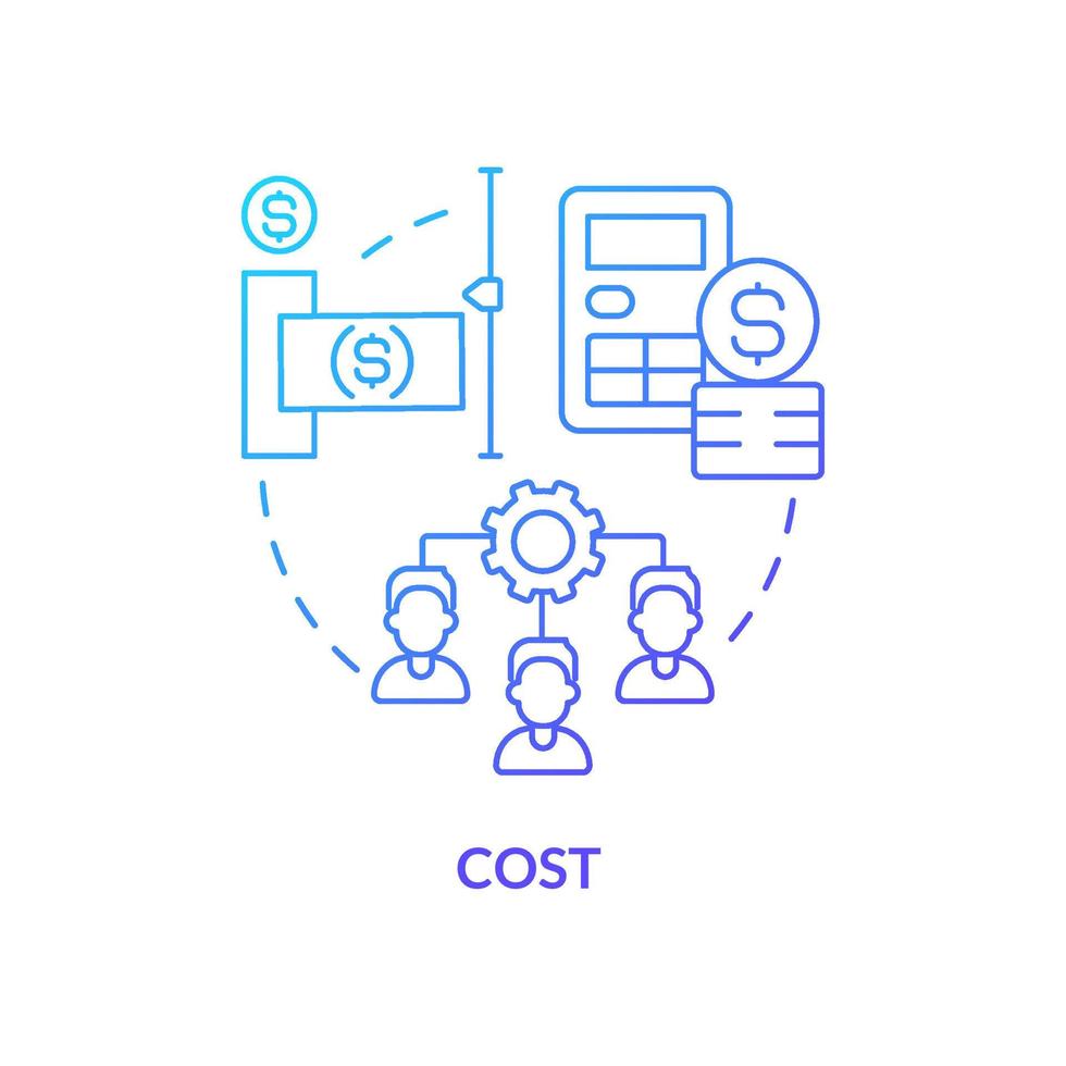 icono de concepto de gradiente azul de costo. menor precio del servicio. ventaja de la colaboración en línea idea abstracta ilustración de línea delgada. dibujo de contorno aislado. vector