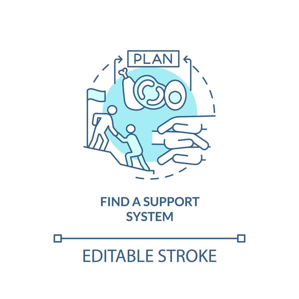 Find support system turquoise concept icon. Maintaining weight after long term diet abstract idea thin line illustration. Isolated outline drawing. Editable stroke. vector