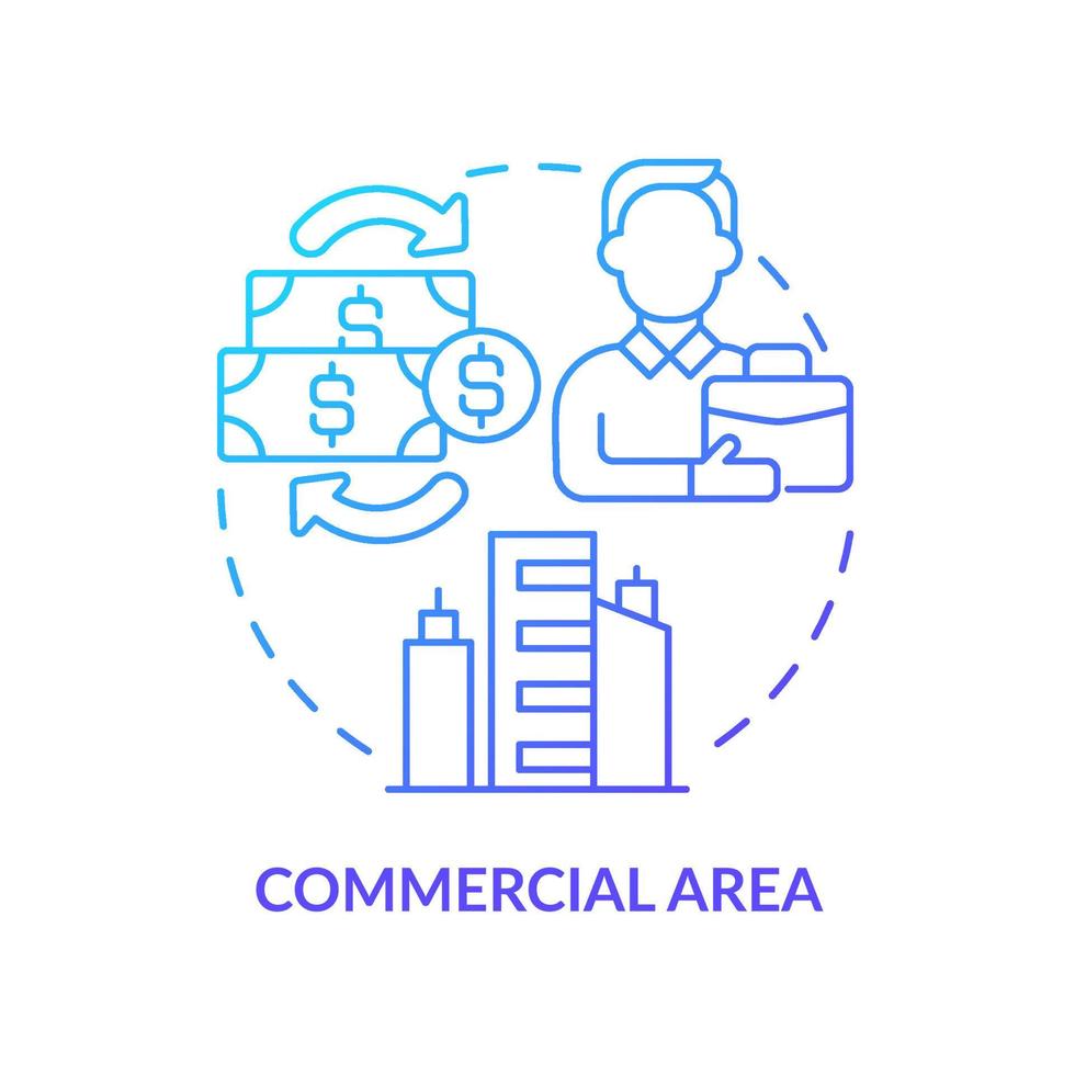 icono de concepto de gradiente azul de área comercial. tipo de uso de la tierra idea abstracta ilustración de línea delgada. edificios comerciales. locales comerciales y oficinas. dibujo de contorno aislado. vector