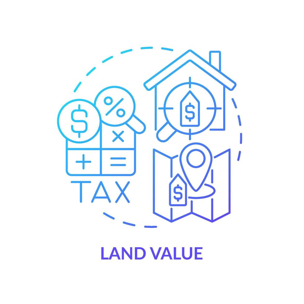 Land value blue gradient concept icon. Land management practice abstract idea thin line illustration. Personal property prices. Real estate taxes. Isolated outline drawing. vector