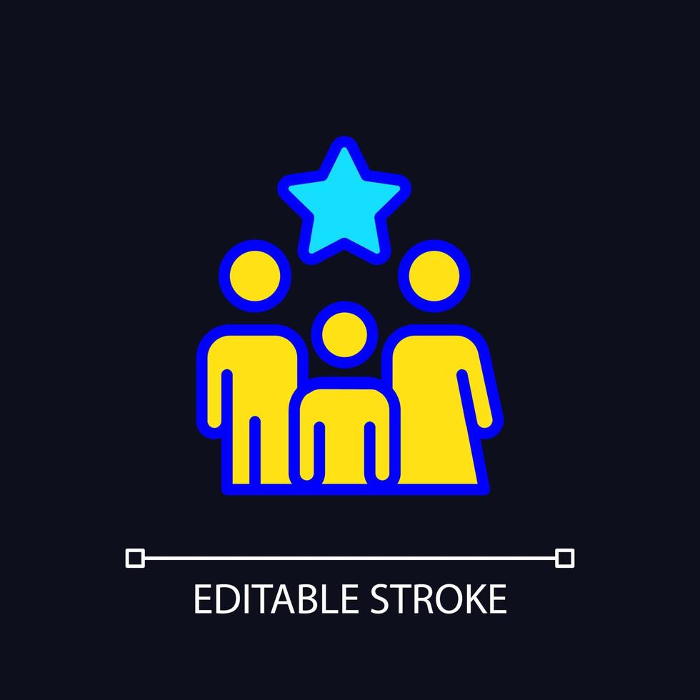 Family bonus pixel perfect RGB color icon for dark theme. Encouraging existing customers. Marketing strategy. Simple filled line drawing on night mode background. Editable stroke. vector