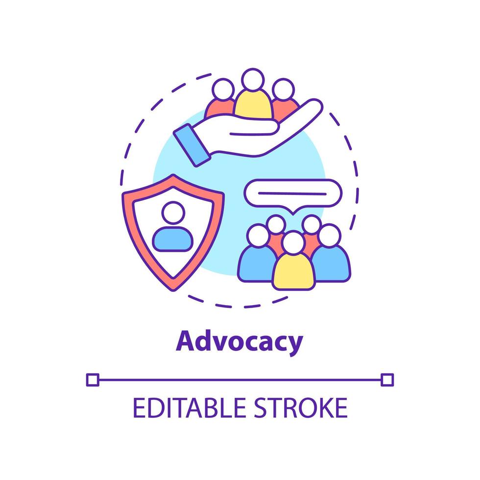 Advocacy concept icon. Serving public interest. PR code of ethics abstract idea thin line illustration. Isolated outline drawing. Editable stroke. vector