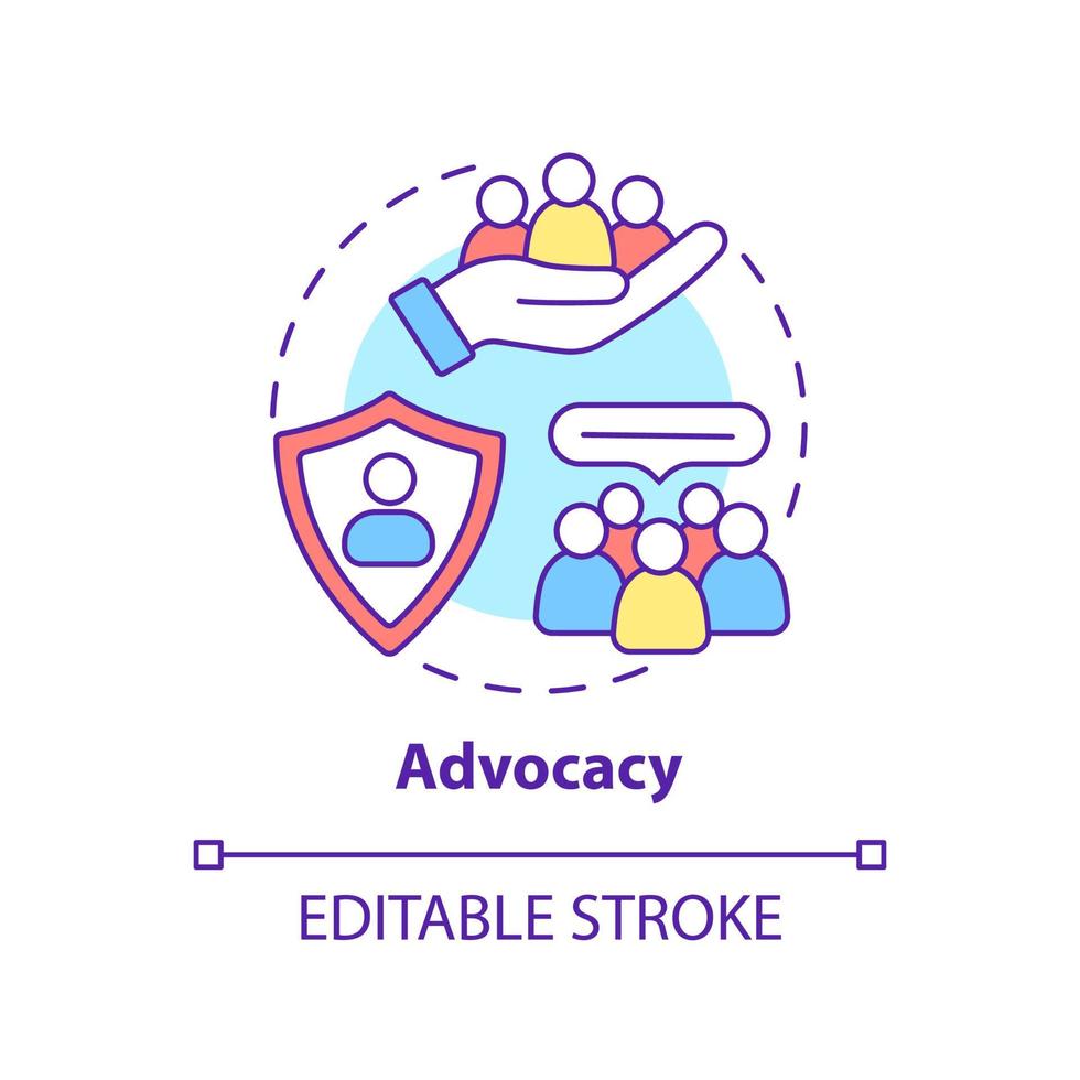 Advocacy concept icon. Serving public interest. PR code of ethics abstract idea thin line illustration. Isolated outline drawing. Editable stroke. vector