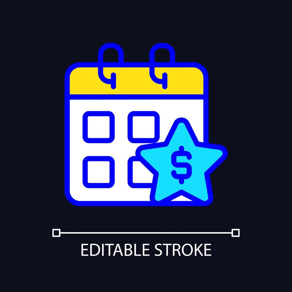 Annual bonus pixel perfect RGB color icon for dark theme. Boosting employee engagement. Year-end bonus. Simple filled line drawing on night mode background. Editable stroke. vector