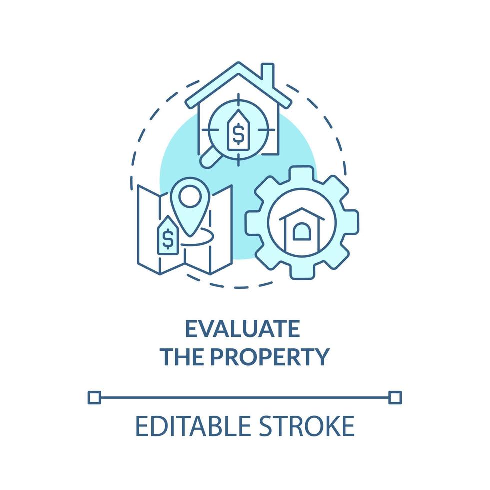 Evaluate property turquoise concept icon. Property management service abstract idea thin line illustration. Isolated outline drawing. Editable stroke vector