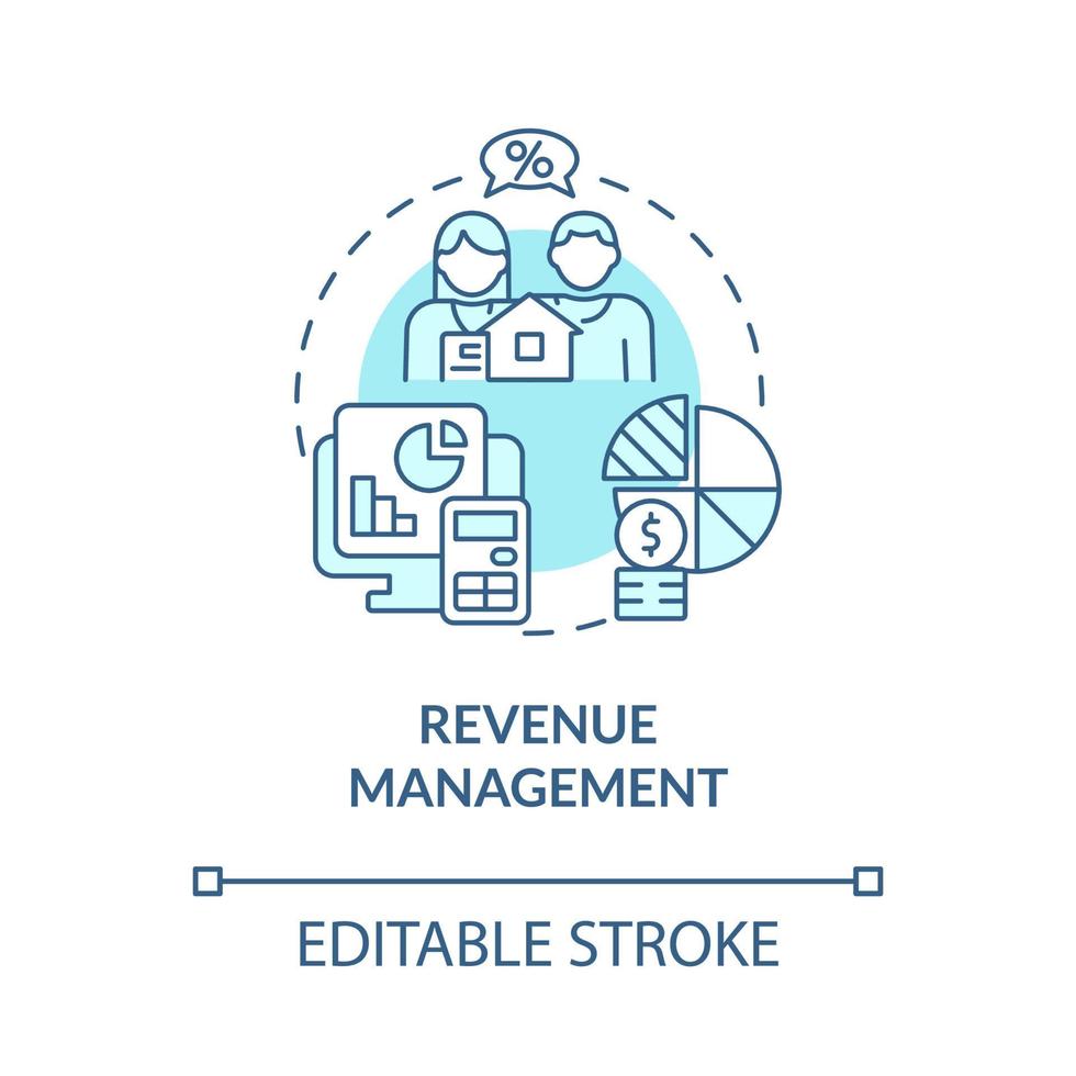 Revenue management turquoise concept icon. Property costs optimization abstract idea thin line illustration. Isolated outline drawing. Editable stroke vector