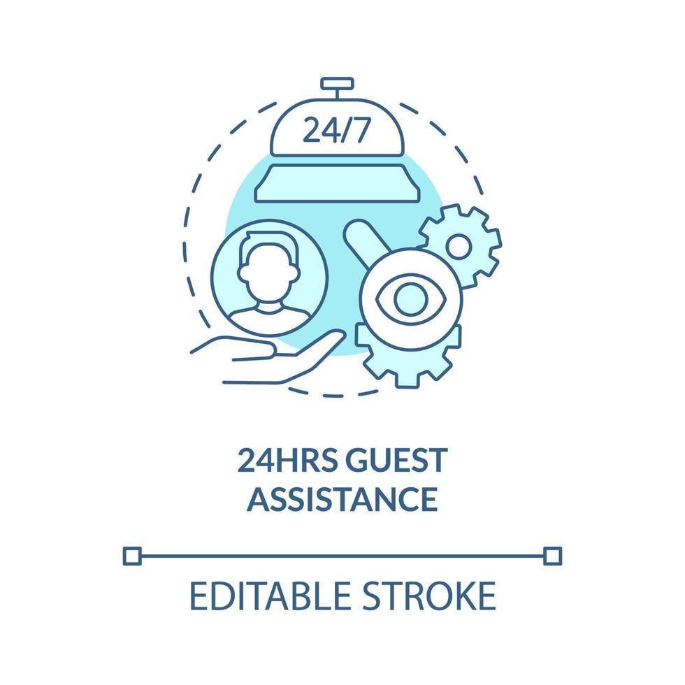 Constant guest assistance turquoise concept icon. Hotels property management abstract idea thin line illustration. Isolated outline drawing. Editable stroke vector
