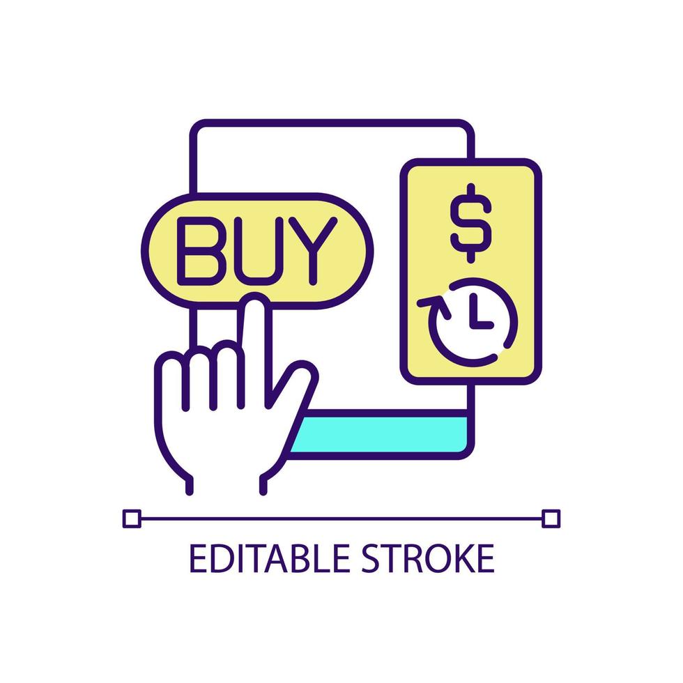 Buy now pay later service RGB color icon. Easily online shopping. Offer to attract consumers. Isolated vector illustration. Simple filled line drawing. Editable stroke.
